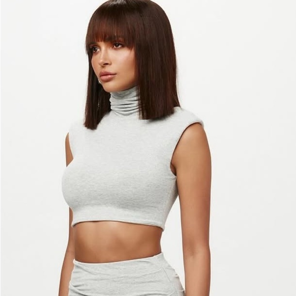 NAKED WARDROBE - 2 piece set - light grey. Crop turtle neck + high waist legging